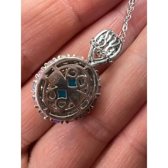 New Opal and turquoise halo pendant and chain necklace - Picture 8 of 11